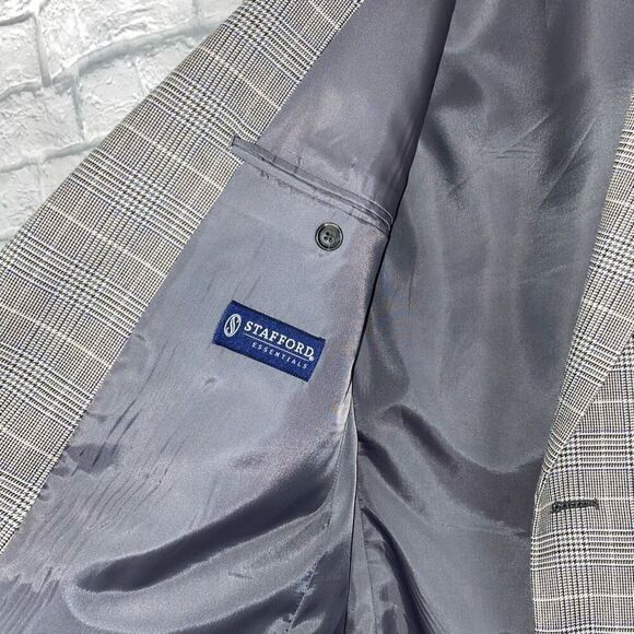 Stafford essentials mens 44R black & white button plaid blazer - Picture 6 of 13